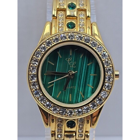 Colleen Lopez Womens Green Malachite Dial Watch Gold Tone Rhinestone New Battery main image 10